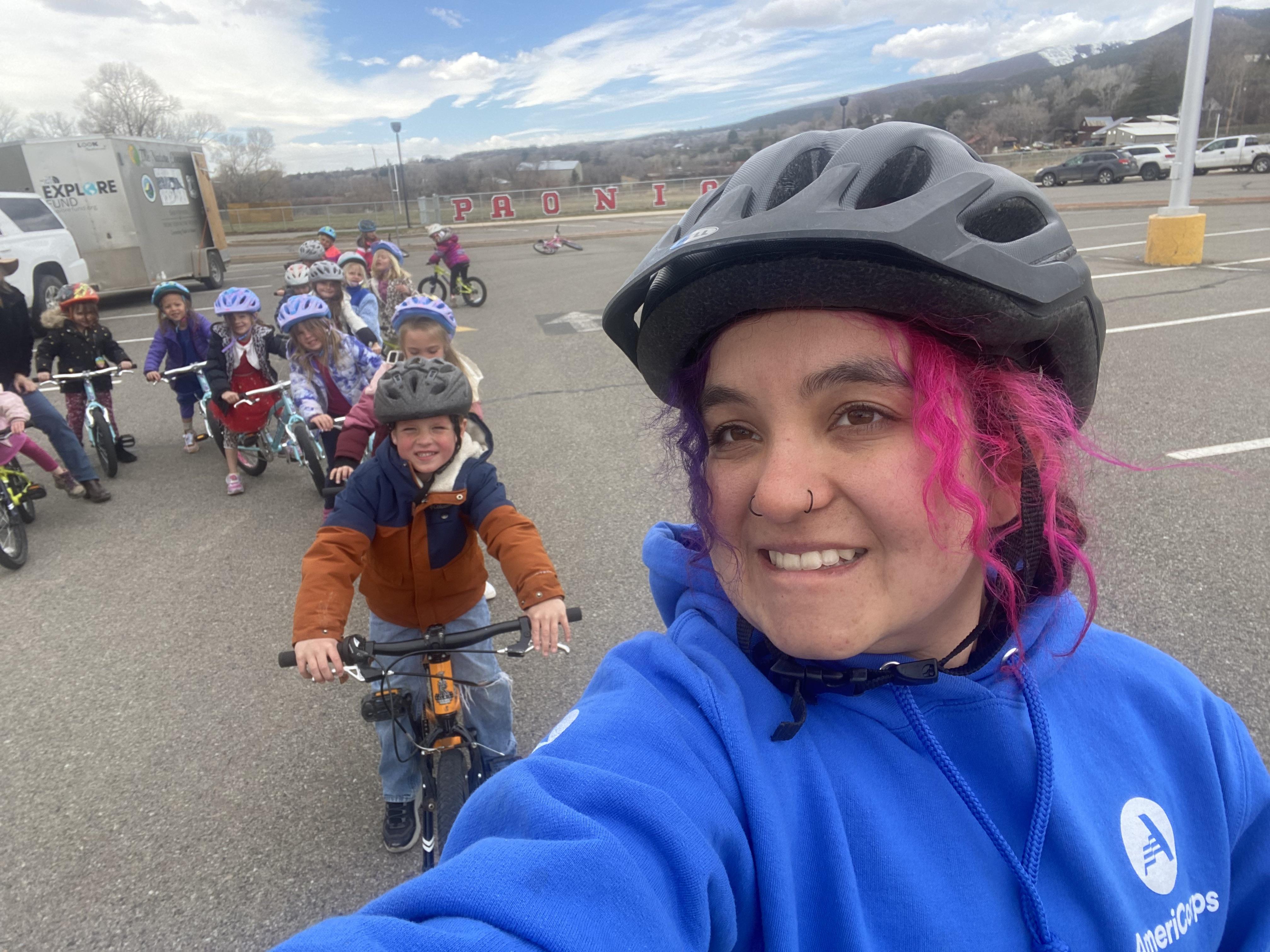 AmeriCorps member serving at The Nature Connection leads a Learn-to-Bike program